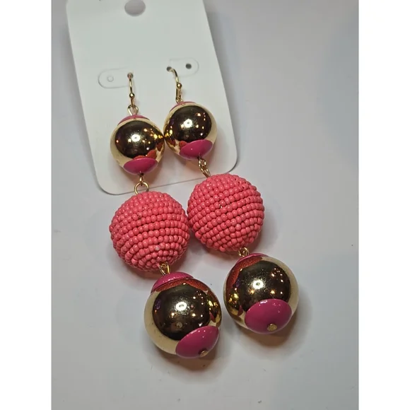 Evereve Mixed Ball Dangle Statement Earrings Pink And Gold Tone New (137) - Picture 2 of 3